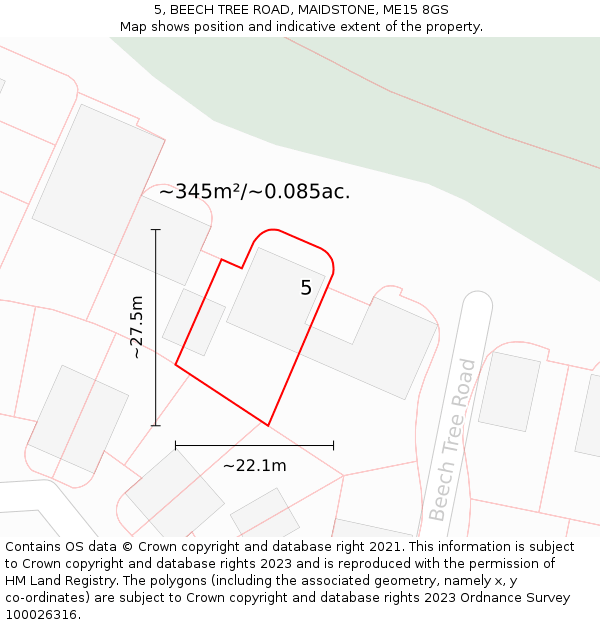 5, BEECH TREE ROAD, MAIDSTONE, ME15 8GS: Plot and title map