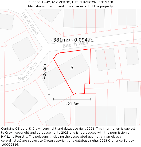 5, BEECH WAY, ANGMERING, LITTLEHAMPTON, BN16 4FP: Plot and title map