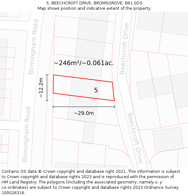 5, BEECHCROFT DRIVE, BROMSGROVE, B61 0DS: Plot and title map