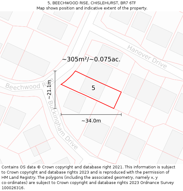 5, BEECHWOOD RISE, CHISLEHURST, BR7 6TF: Plot and title map