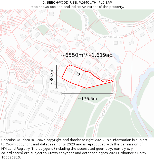 5, BEECHWOOD RISE, PLYMOUTH, PL6 8AP: Plot and title map