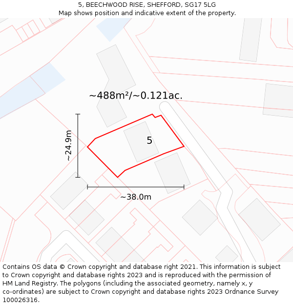 5, BEECHWOOD RISE, SHEFFORD, SG17 5LG: Plot and title map