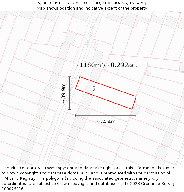 5, BEECHY LEES ROAD, OTFORD, SEVENOAKS, TN14 5QJ: Plot and title map