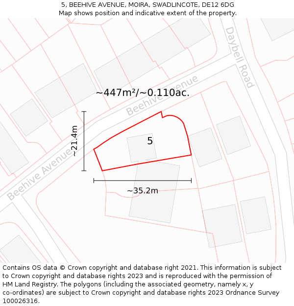 5, BEEHIVE AVENUE, MOIRA, SWADLINCOTE, DE12 6DG: Plot and title map