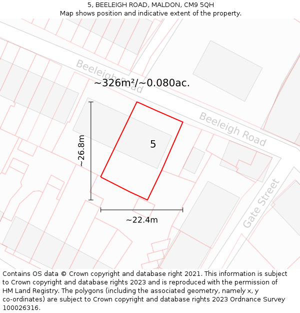 5, BEELEIGH ROAD, MALDON, CM9 5QH: Plot and title map