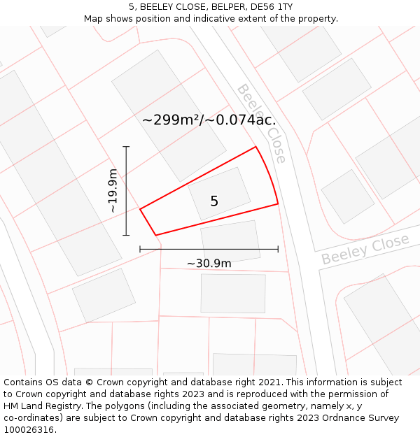 5, BEELEY CLOSE, BELPER, DE56 1TY: Plot and title map