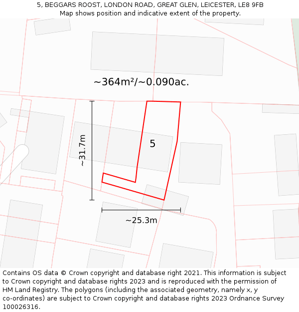 5, BEGGARS ROOST, LONDON ROAD, GREAT GLEN, LEICESTER, LE8 9FB: Plot and title map