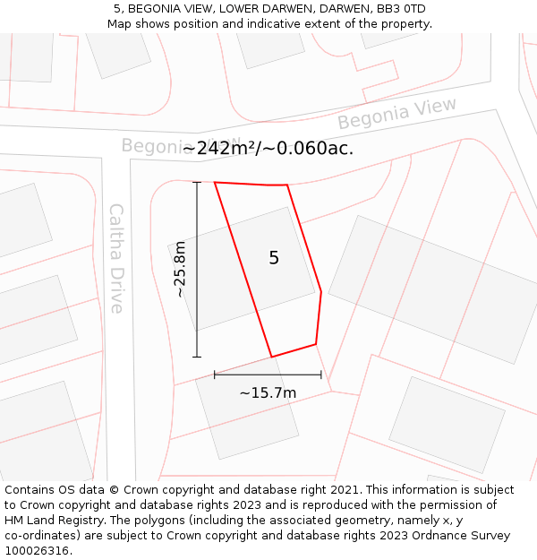 5, BEGONIA VIEW, LOWER DARWEN, DARWEN, BB3 0TD: Plot and title map