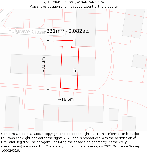 5, BELGRAVE CLOSE, WIGAN, WN3 6EW: Plot and title map