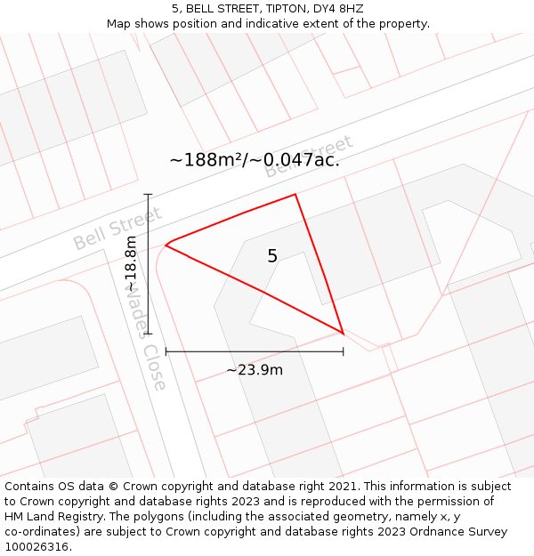 5, BELL STREET, TIPTON, DY4 8HZ: Plot and title map