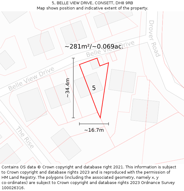 5, BELLE VIEW DRIVE, CONSETT, DH8 9RB: Plot and title map