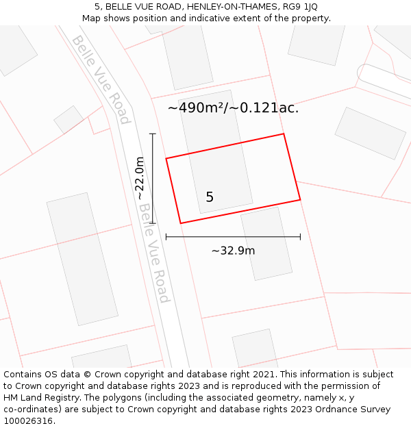 5, BELLE VUE ROAD, HENLEY-ON-THAMES, RG9 1JQ: Plot and title map