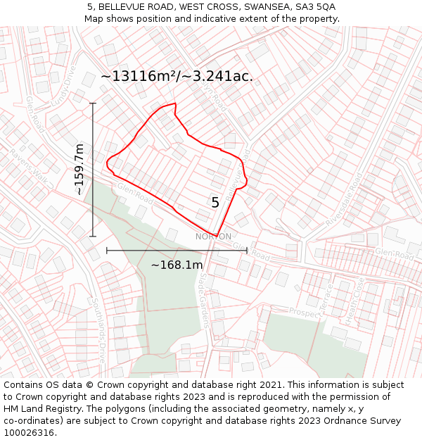 5, BELLEVUE ROAD, WEST CROSS, SWANSEA, SA3 5QA: Plot and title map