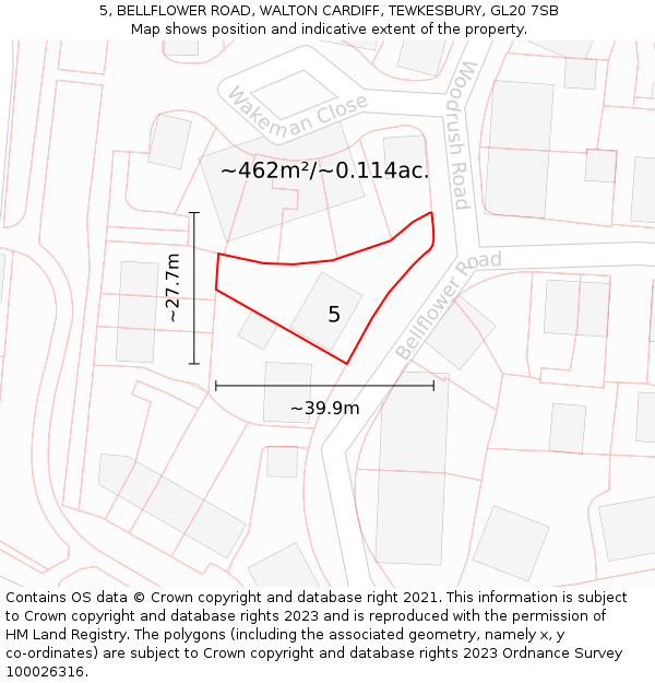 5, BELLFLOWER ROAD, WALTON CARDIFF, TEWKESBURY, GL20 7SB: Plot and title map