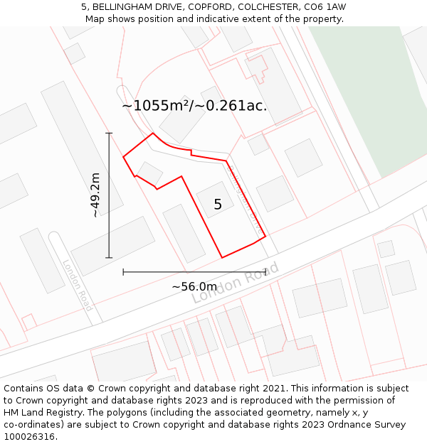 5, BELLINGHAM DRIVE, COPFORD, COLCHESTER, CO6 1AW: Plot and title map