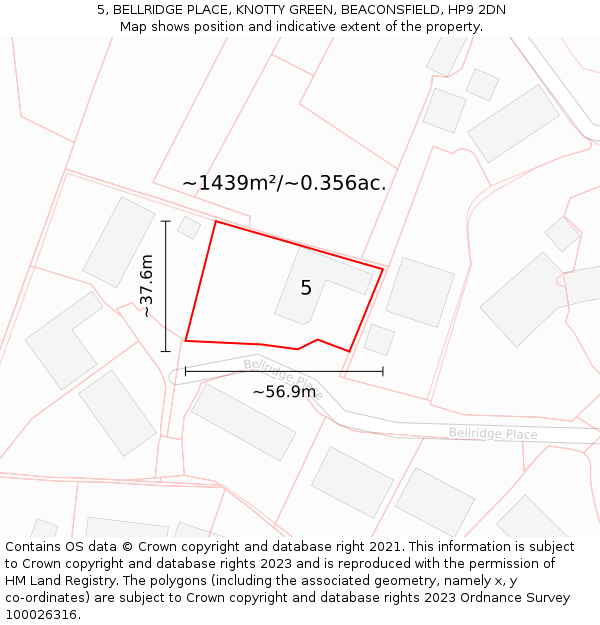 5, BELLRIDGE PLACE, KNOTTY GREEN, BEACONSFIELD, HP9 2DN: Plot and title map