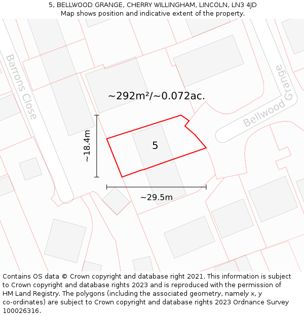 5, BELLWOOD GRANGE, CHERRY WILLINGHAM, LINCOLN, LN3 4JD: Plot and title map