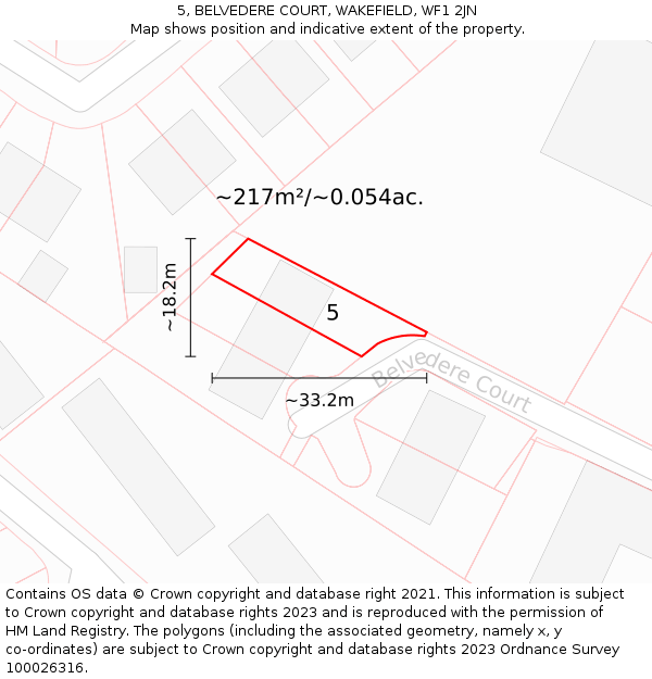 5, BELVEDERE COURT, WAKEFIELD, WF1 2JN: Plot and title map