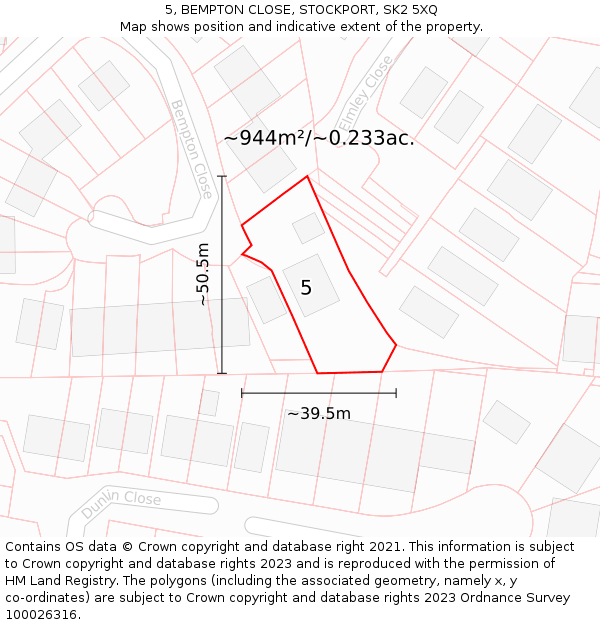 5, BEMPTON CLOSE, STOCKPORT, SK2 5XQ: Plot and title map