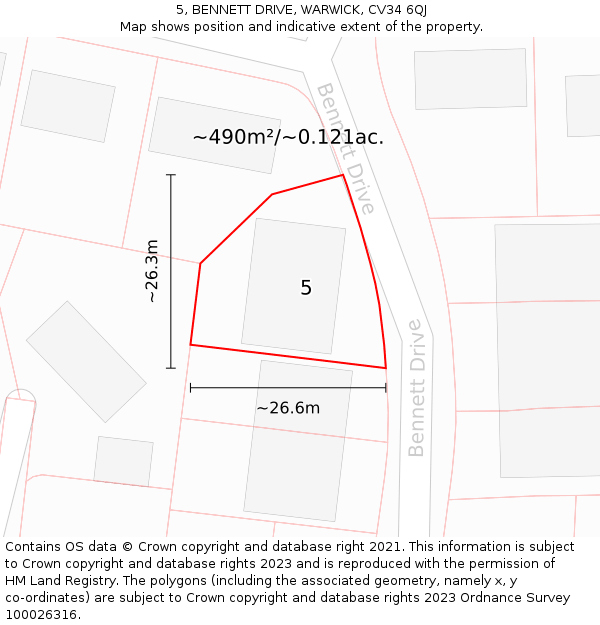 5, BENNETT DRIVE, WARWICK, CV34 6QJ: Plot and title map