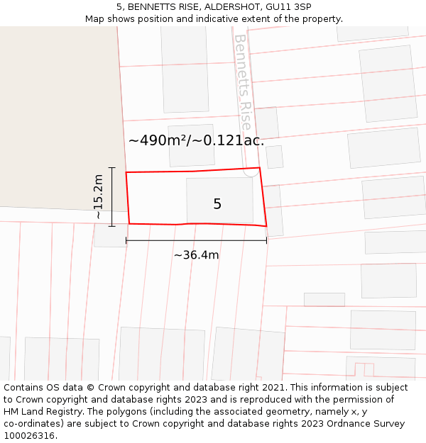 5, BENNETTS RISE, ALDERSHOT, GU11 3SP: Plot and title map