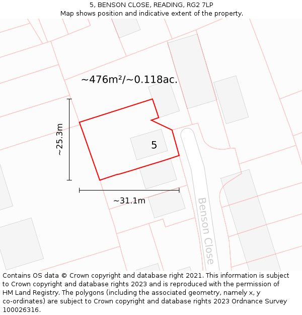 5, BENSON CLOSE, READING, RG2 7LP: Plot and title map