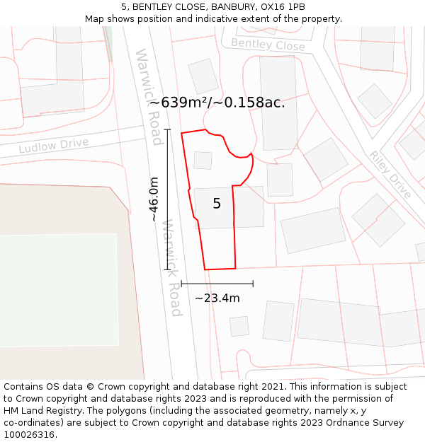 5, BENTLEY CLOSE, BANBURY, OX16 1PB: Plot and title map