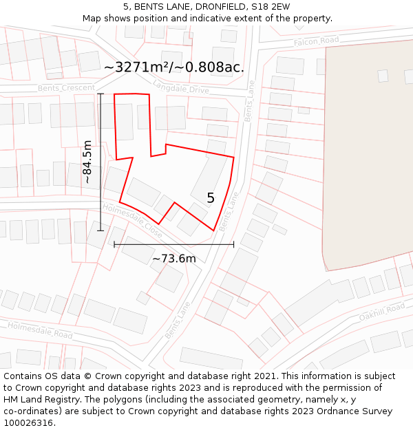 5, BENTS LANE, DRONFIELD, S18 2EW: Plot and title map