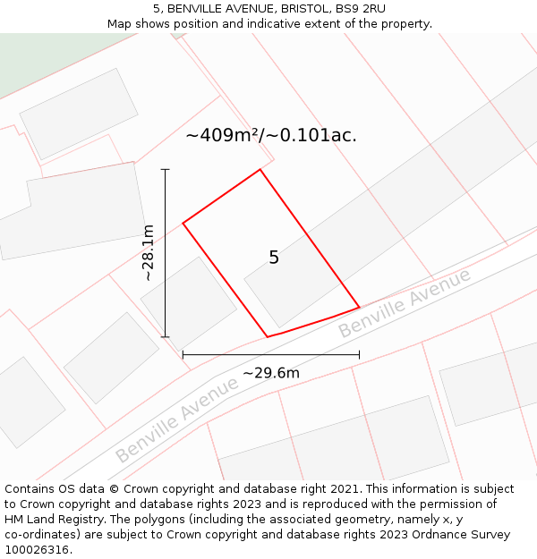 5, BENVILLE AVENUE, BRISTOL, BS9 2RU: Plot and title map