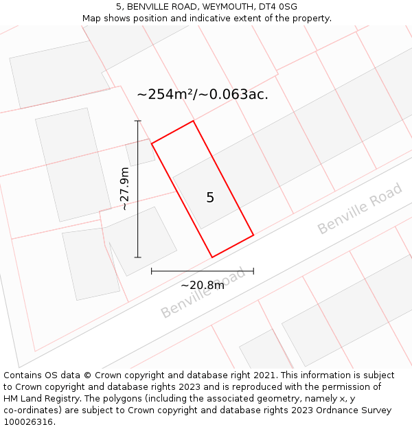 5, BENVILLE ROAD, WEYMOUTH, DT4 0SG: Plot and title map