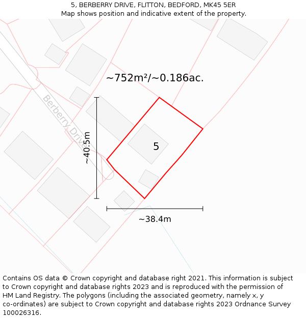 5, BERBERRY DRIVE, FLITTON, BEDFORD, MK45 5ER: Plot and title map