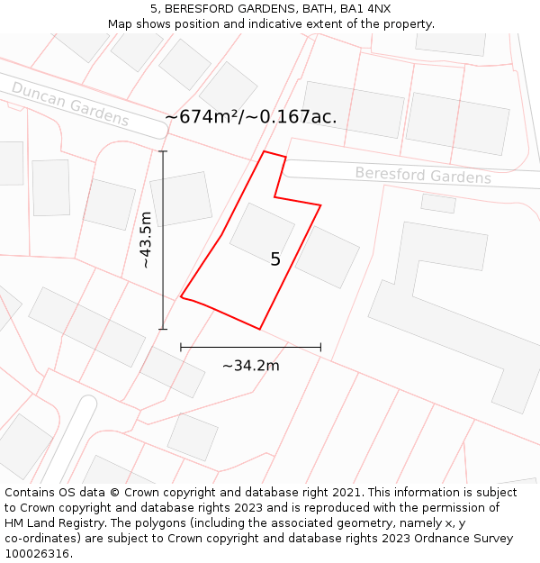 5, BERESFORD GARDENS, BATH, BA1 4NX: Plot and title map