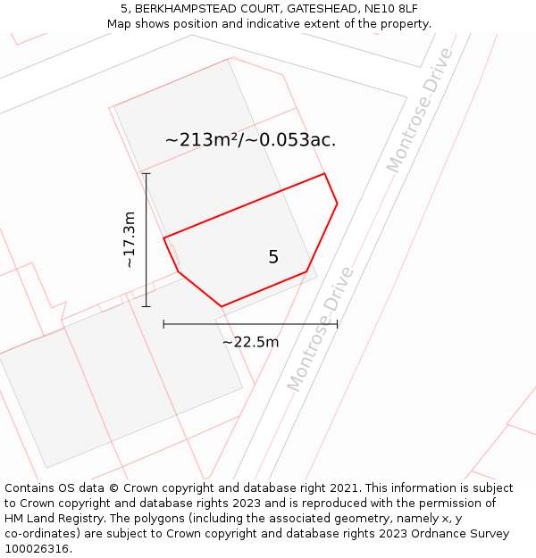 5, BERKHAMPSTEAD COURT, GATESHEAD, NE10 8LF: Plot and title map