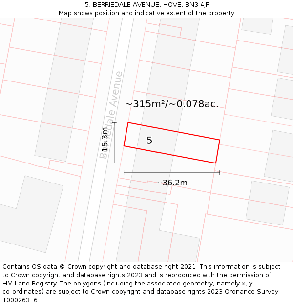 5, BERRIEDALE AVENUE, HOVE, BN3 4JF: Plot and title map