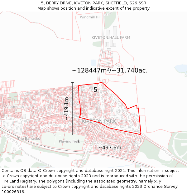 5, BERRY DRIVE, KIVETON PARK, SHEFFIELD, S26 6SR: Plot and title map