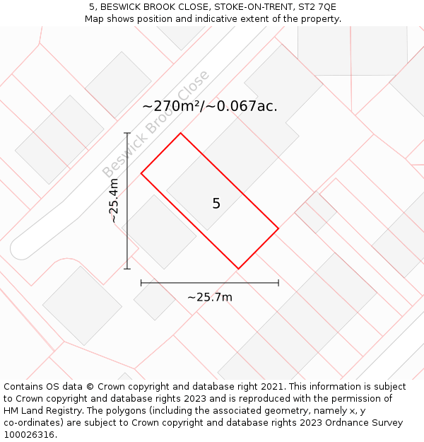 5, BESWICK BROOK CLOSE, STOKE-ON-TRENT, ST2 7QE: Plot and title map