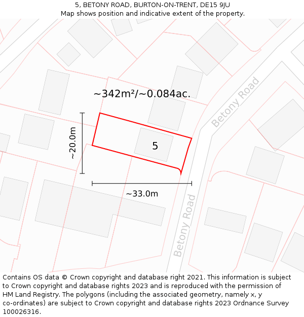 5, BETONY ROAD, BURTON-ON-TRENT, DE15 9JU: Plot and title map