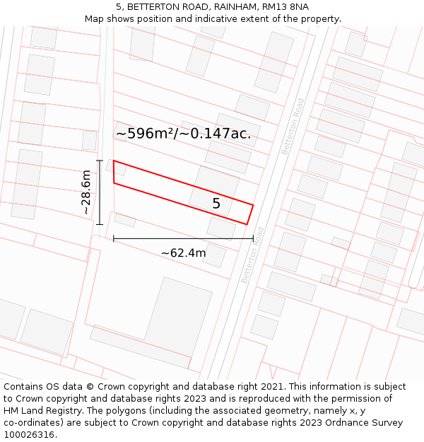 5, BETTERTON ROAD, RAINHAM, RM13 8NA: Plot and title map