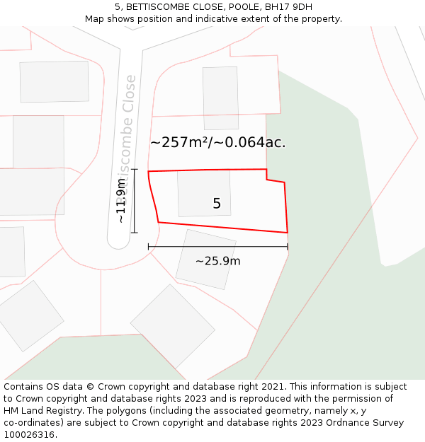 5, BETTISCOMBE CLOSE, POOLE, BH17 9DH: Plot and title map