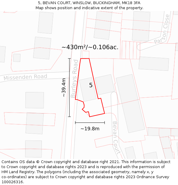 5, BEVAN COURT, WINSLOW, BUCKINGHAM, MK18 3FA: Plot and title map