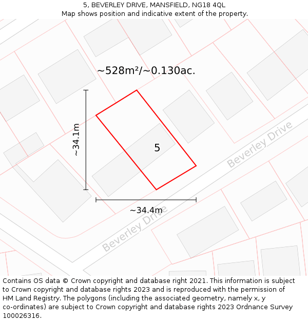 5, BEVERLEY DRIVE, MANSFIELD, NG18 4QL: Plot and title map