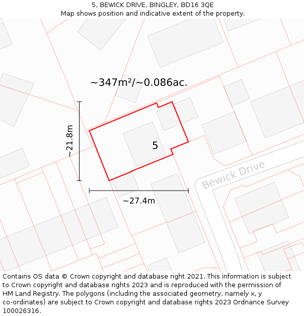 5, BEWICK DRIVE, BINGLEY, BD16 3QE: Plot and title map