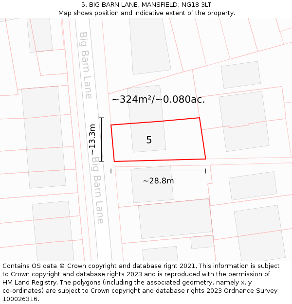 5, BIG BARN LANE, MANSFIELD, NG18 3LT: Plot and title map