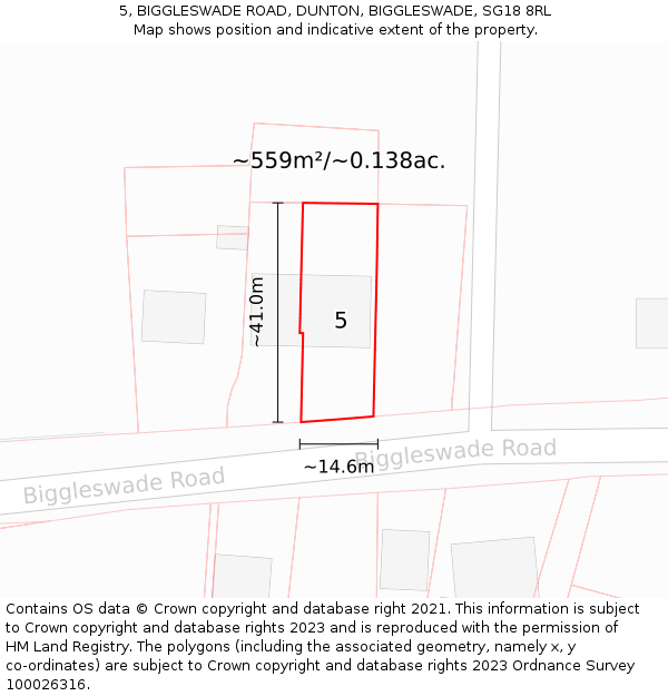 5, BIGGLESWADE ROAD, DUNTON, BIGGLESWADE, SG18 8RL: Plot and title map