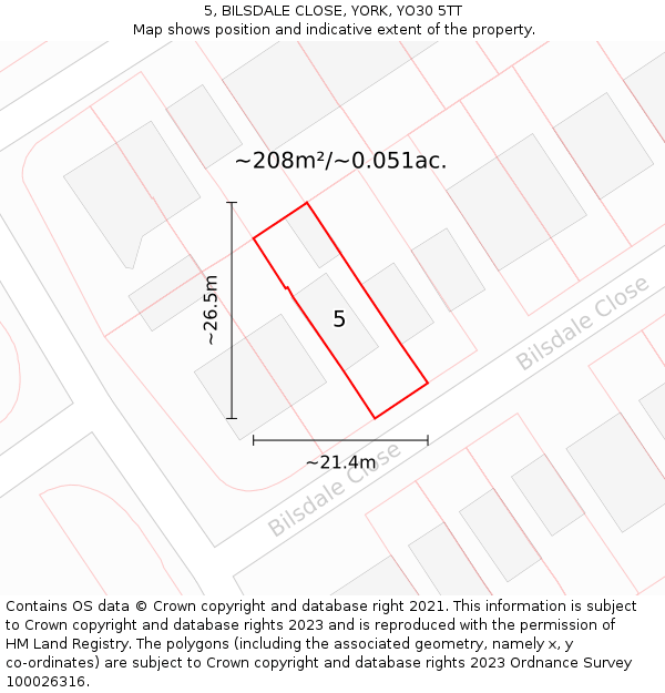 5, BILSDALE CLOSE, YORK, YO30 5TT: Plot and title map