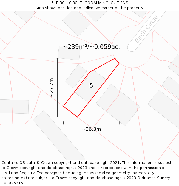 5, BIRCH CIRCLE, GODALMING, GU7 3NS: Plot and title map