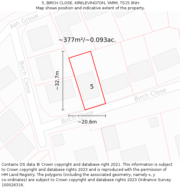 5, BIRCH CLOSE, KIRKLEVINGTON, YARM, TS15 9NH: Plot and title map