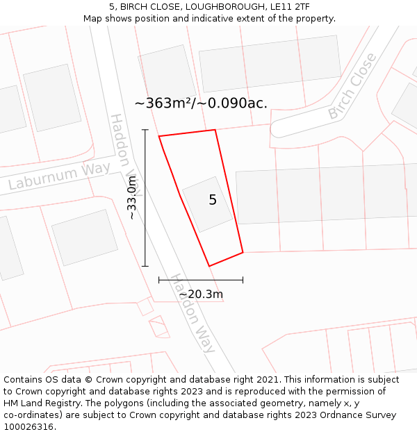 5, BIRCH CLOSE, LOUGHBOROUGH, LE11 2TF: Plot and title map