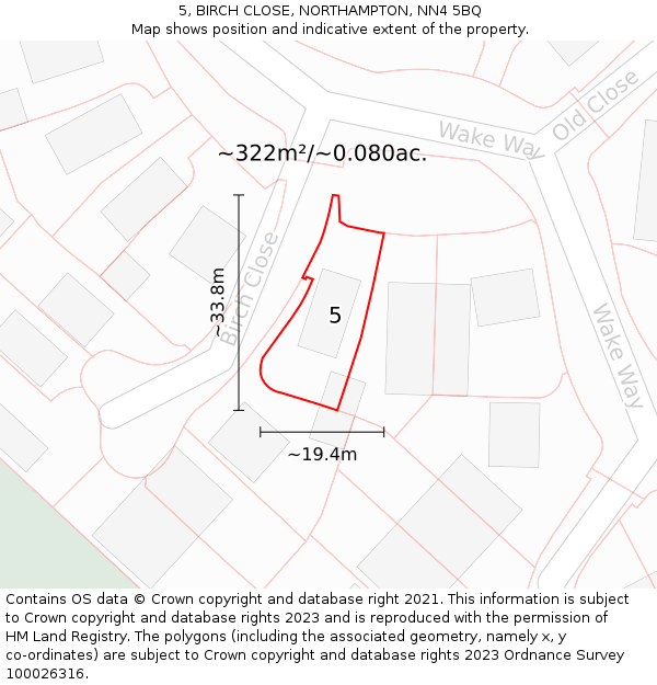 5, BIRCH CLOSE, NORTHAMPTON, NN4 5BQ: Plot and title map