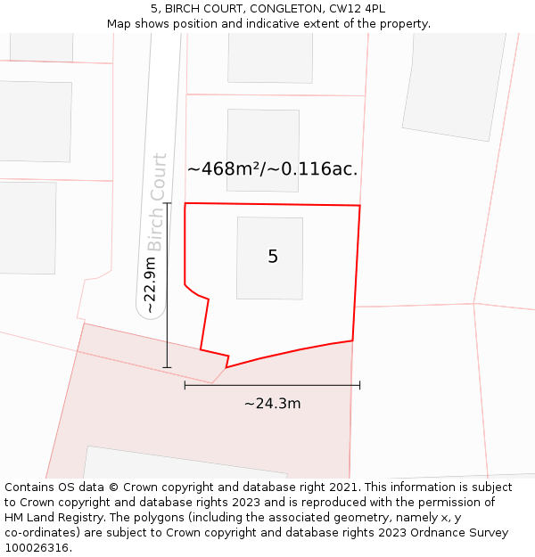 5, BIRCH COURT, CONGLETON, CW12 4PL: Plot and title map